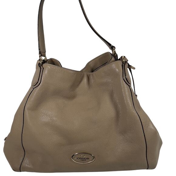 Coach Edie Beige Pebbled Leather 3 Compartment Hobo Shoulder Bag Tote - Picture 1 of 16